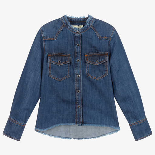 Zadig&Voltaire-قميص قطن دنيم لون أزرق للبنات | Childrensalon Outlet
