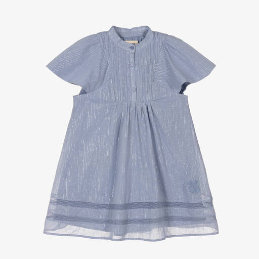 Zadig&Voltaire-Голубое хлопковое платье с серебристыми нитями | Childrensalon Outlet