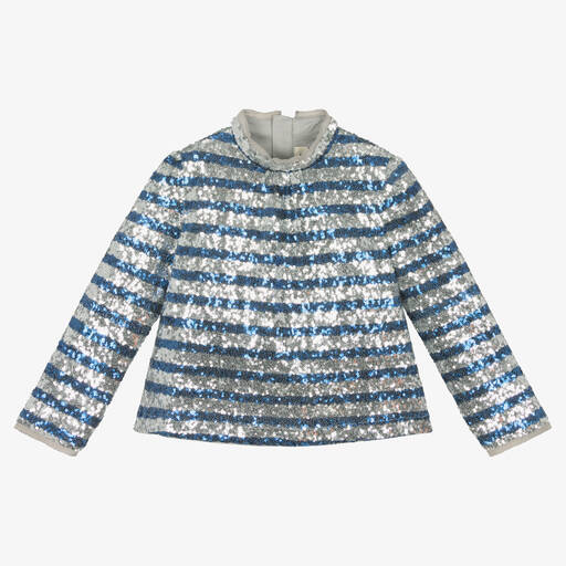 Zadig&Voltaire-Blouse bleue et argentée en sequins | Childrensalon Outlet