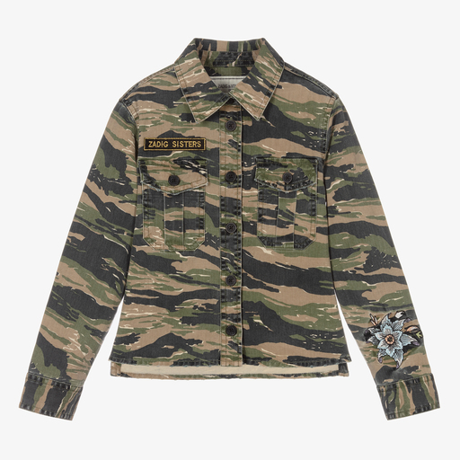 Zadig&Voltaire-Girls Green Cotton Camo Shirt | Childrensalon Outlet