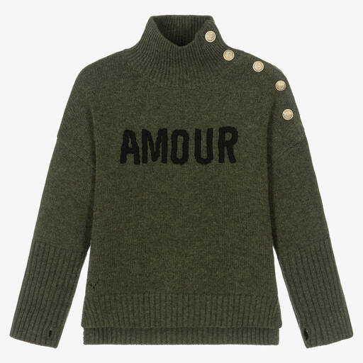 Zadig&Voltaire-Girls Green Wool Turtleneck Sweater | Childrensalon Outlet