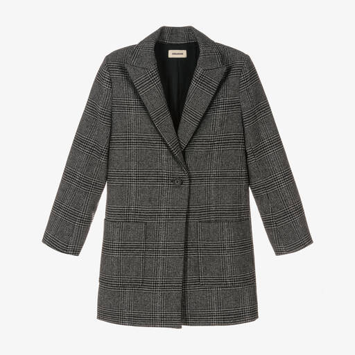 Zadig&Voltaire-معطف مزيج صوف كاروهات لون رمادي للبنات | Childrensalon Outlet