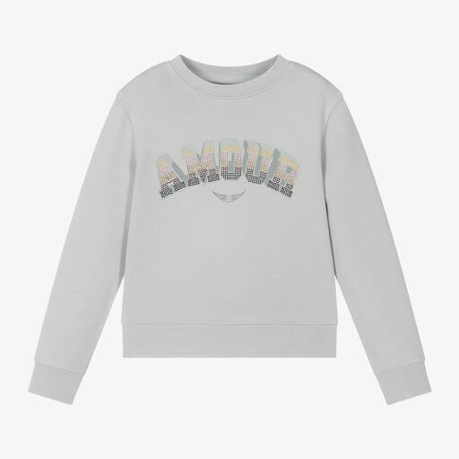 Zadig&Voltaire-Girls Grey Cotton Amour Sweatshirt | Childrensalon Outlet