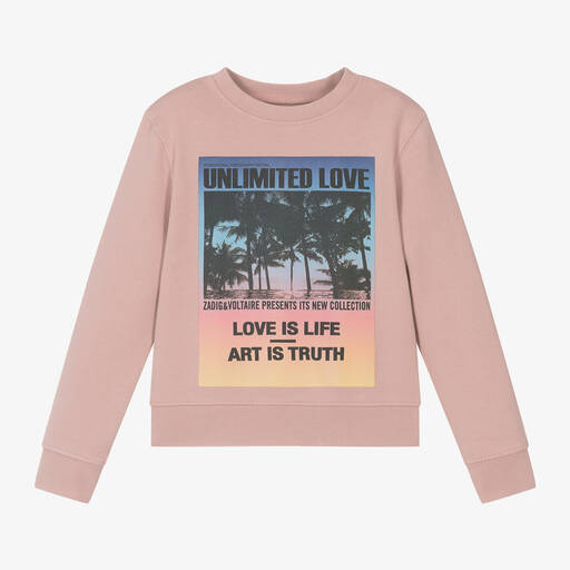 Zadig&Voltaire-Girls Pink Cotton Graphic Sweatshirt | Childrensalon Outlet