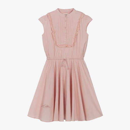 Zadig&Voltaire-Girls Pink Cotton Lace Trim Dress | Childrensalon Outlet