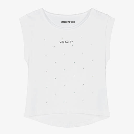 Zadig&Voltaire-Girls Rhinestone White Cotton Top | Childrensalon Outlet