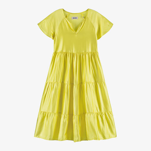 Zadig&Voltaire-Girls Yellow Viscose Satin Tiered Dress | Childrensalon Outlet