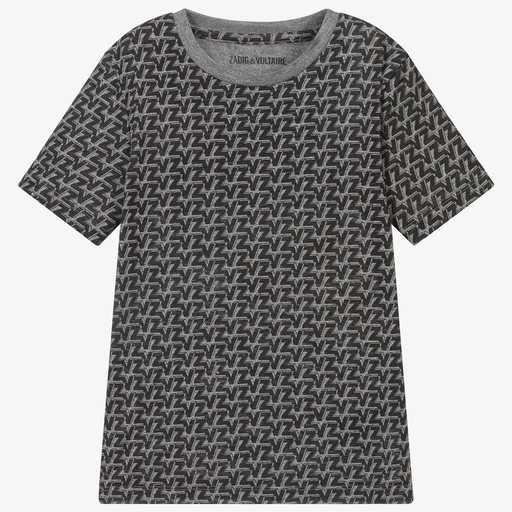 Zadig&Voltaire-Grey & Black Logo T-Shirt  | Childrensalon Outlet