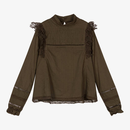 Zadig&Voltaire-بلوز قطن لون أخضر كاكي للبنات | Childrensalon Outlet