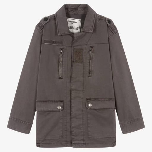 Zadig&Voltaire-Graue bestickte Teen Military-Jacke | Childrensalon Outlet