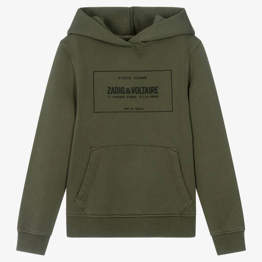 Zadig&Voltaire-Teen Boys Khaki Green Cotton Hoodie | Childrensalon Outlet