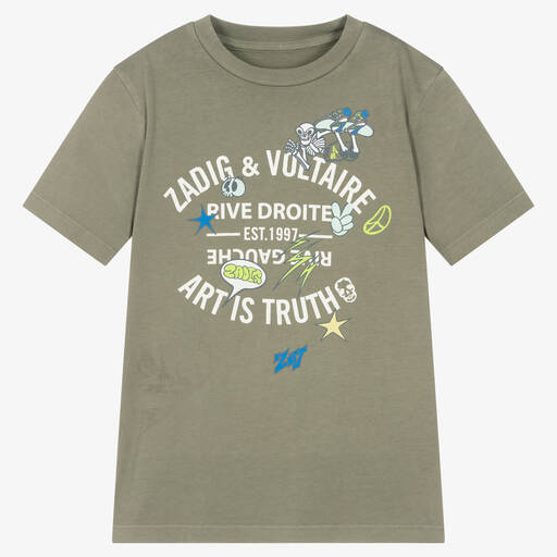 Zadig&Voltaire-T-shirt kaki imprimé ado garçon | Childrensalon Outlet