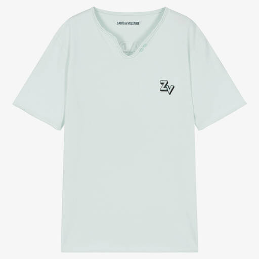Zadig&Voltaire-Teen Boys Pale Blue Cotton Logo T-Shirt | Childrensalon Outlet