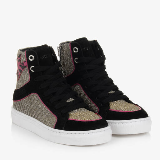 Zadig&Voltaire-Teen Girls Black Suede & SIlver Trainers | Childrensalon Outlet