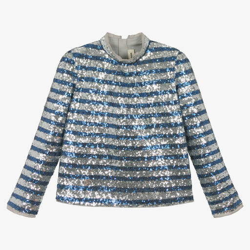 Zadig&Voltaire-Blouse bleue et argentée en sequins | Childrensalon Outlet