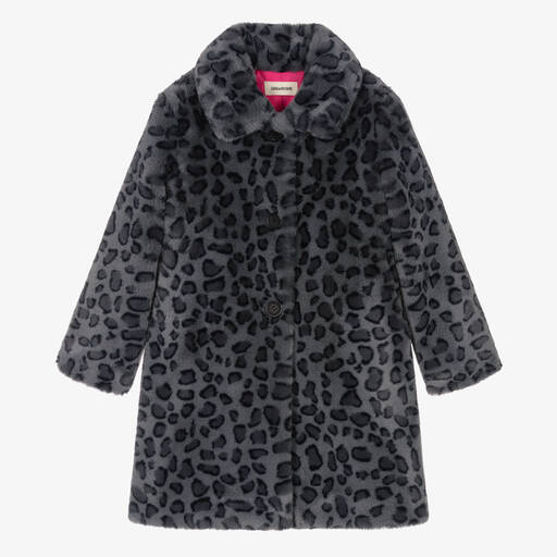 Zadig&Voltaire-Teen Girls Grey Leopard Faux Fur Coat | Childrensalon Outlet