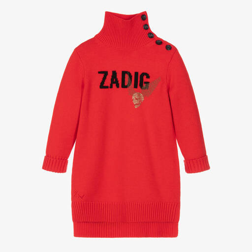 Zadig&Voltaire-فستان بلوفر مزيج صوف محبوك لون أحمر للمراهقات | Childrensalon Outlet