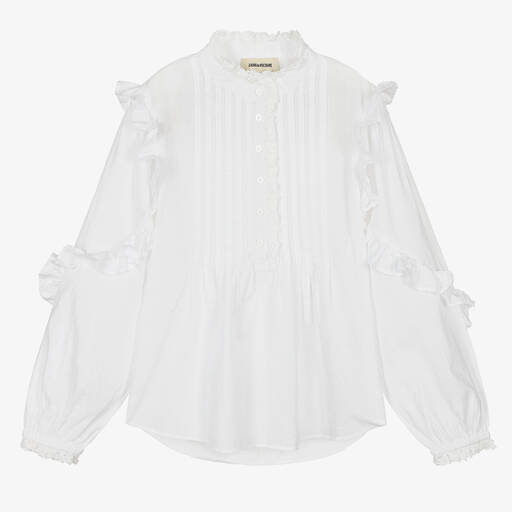 Zadig&Voltaire-Белая хлопковая блуза с кружевом в стиле ретро | Childrensalon Outlet