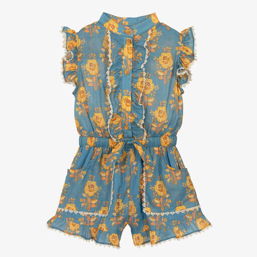 Zimmermann-Girls Blue Floral Cotton Playsuit | Childrensalon Outlet