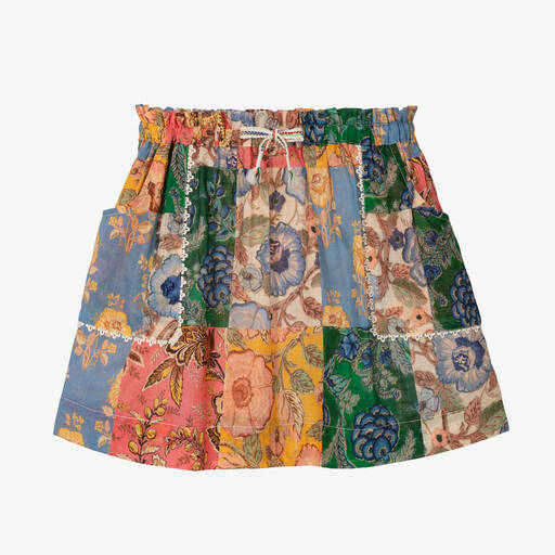 Zimmermann-Голубая хлопковая юбка в стиле пэчворк с цветами | Childrensalon Outlet