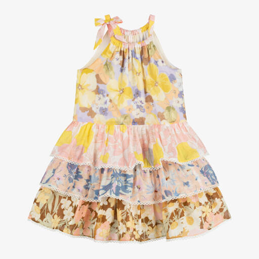 Zimmermann-Желтое многоярусное хлопковое платье с цветами | Childrensalon Outlet