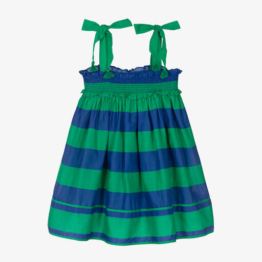 Zimmermann-Girls Green & Blue Striped Cotton Dress | Childrensalon Outlet