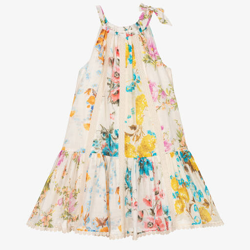 Zimmermann-Girls Ivory Cotton Floral Dress | Childrensalon Outlet