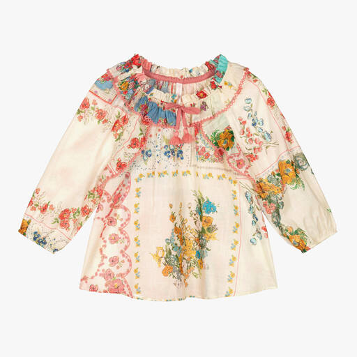 Zimmermann-Girls Ivory Patch Painted Floral Blouse | Childrensalon Outlet