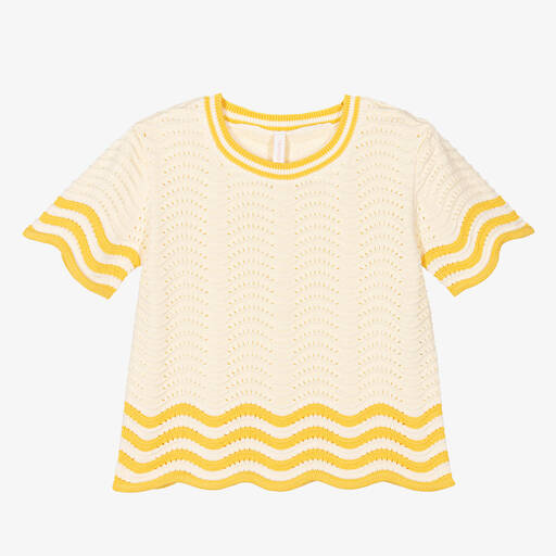Zimmermann-بلوفر قطن محبوك لون عاجي وأصفر للبنات | Childrensalon Outlet