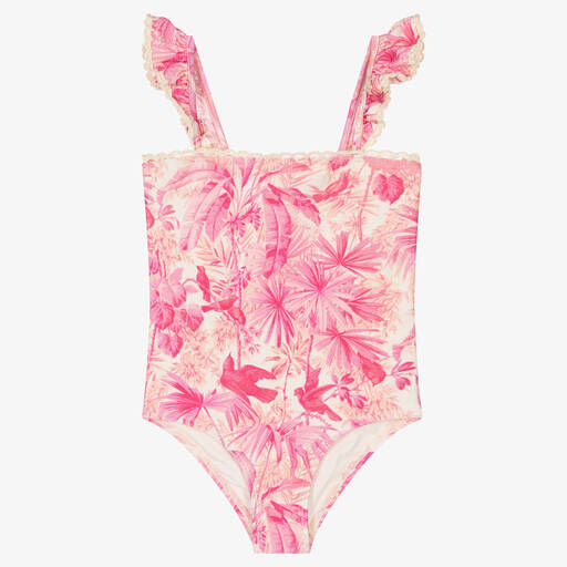 Zimmermann-Girls Pink Palm Tree Print Swimsuit | Childrensalon Outlet