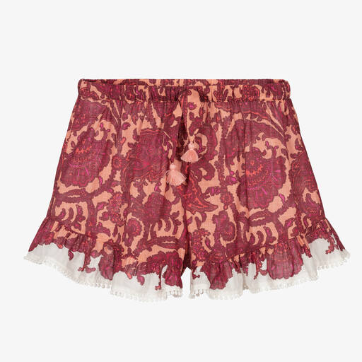 Zimmermann-Girls Pink & Red Cotton Paisley Shorts | Childrensalon Outlet