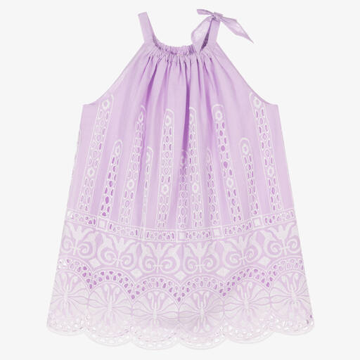 Zimmermann-Girls Purple Embroidered Cotton Dress | Childrensalon Outlet