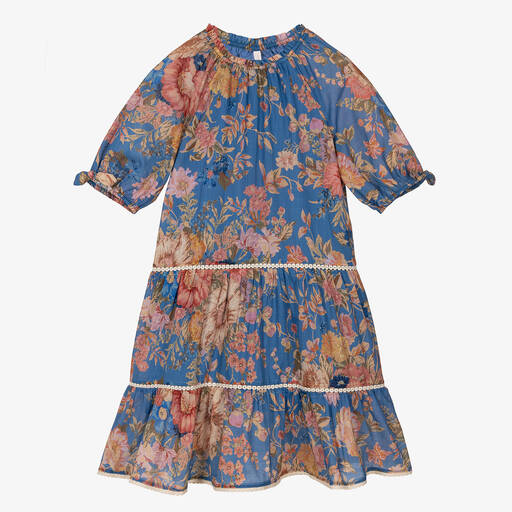 Zimmermann-Teen Girls Blue Cotton Floral Dress  | Childrensalon Outlet