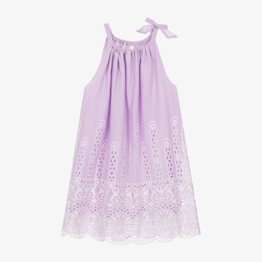 Zimmermann-Teen Girls Purple Embroidered Cotton Dress | Childrensalon Outlet