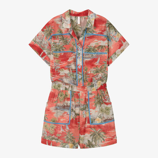 Zimmermann-Teen Girls Red Cotton Floral Playsuit | Childrensalon Outlet
