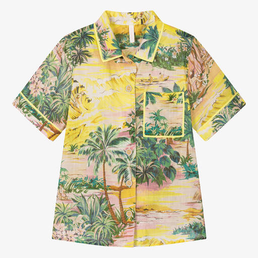 Zimmermann-Teen Girls Yellow Cotton Palm Tree Shirt | Childrensalon Outlet