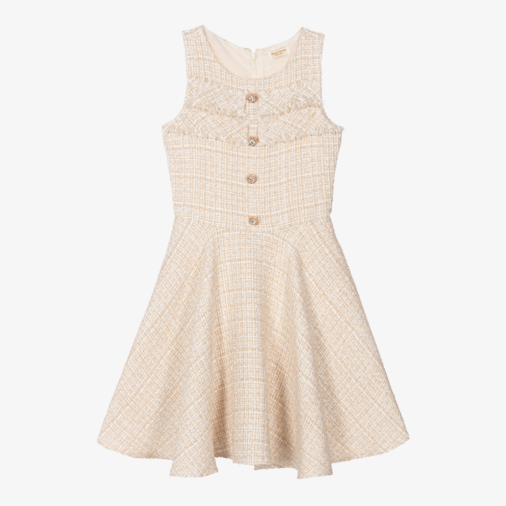 David Charles - Girls Gold Sleeveless Tweed Dress