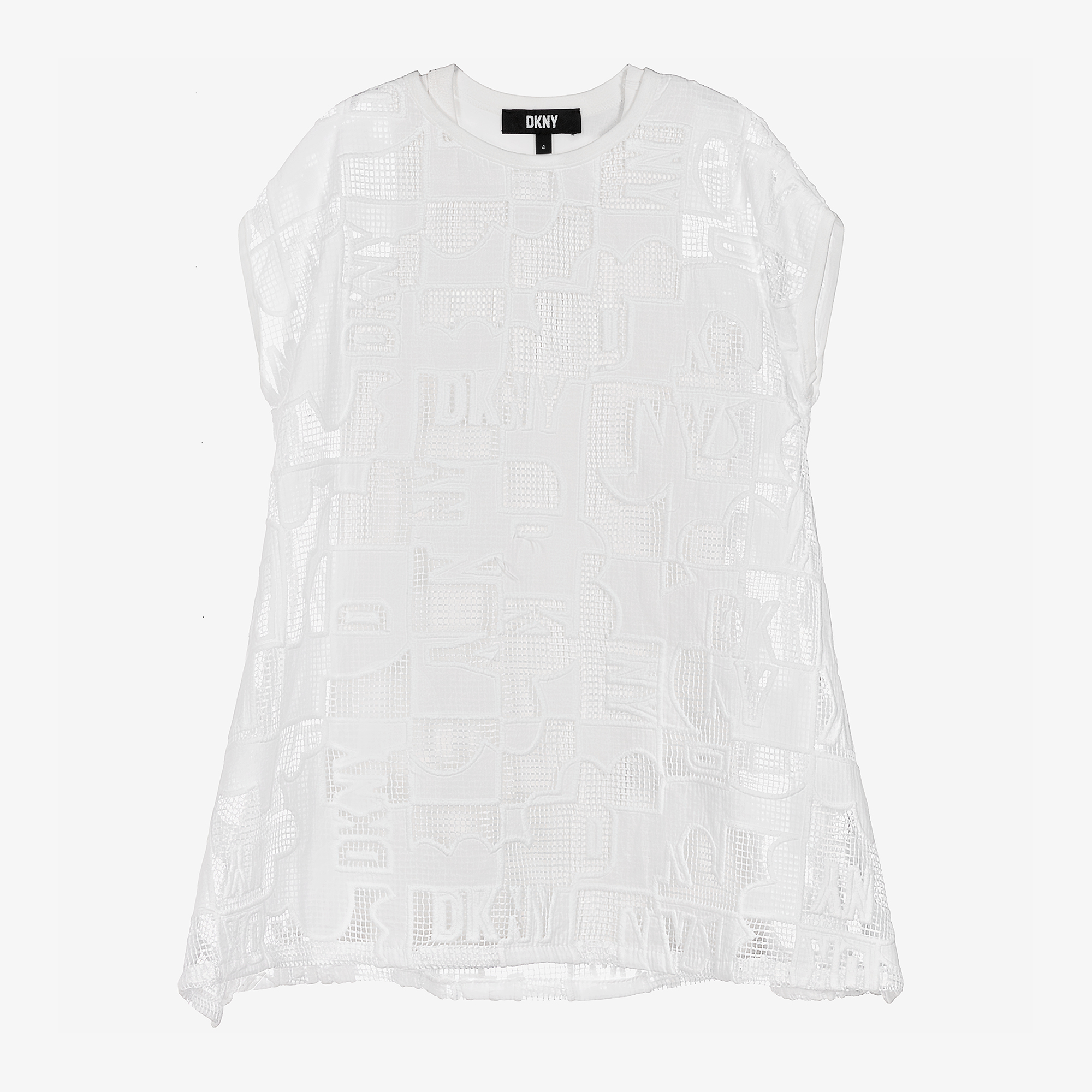 DKNY - Girls White 2-in-1 Mesh Dress | Childrensalon Outlet DKNY - Girls White 2-in-1 Mesh Dress | Childrensalon Outlet