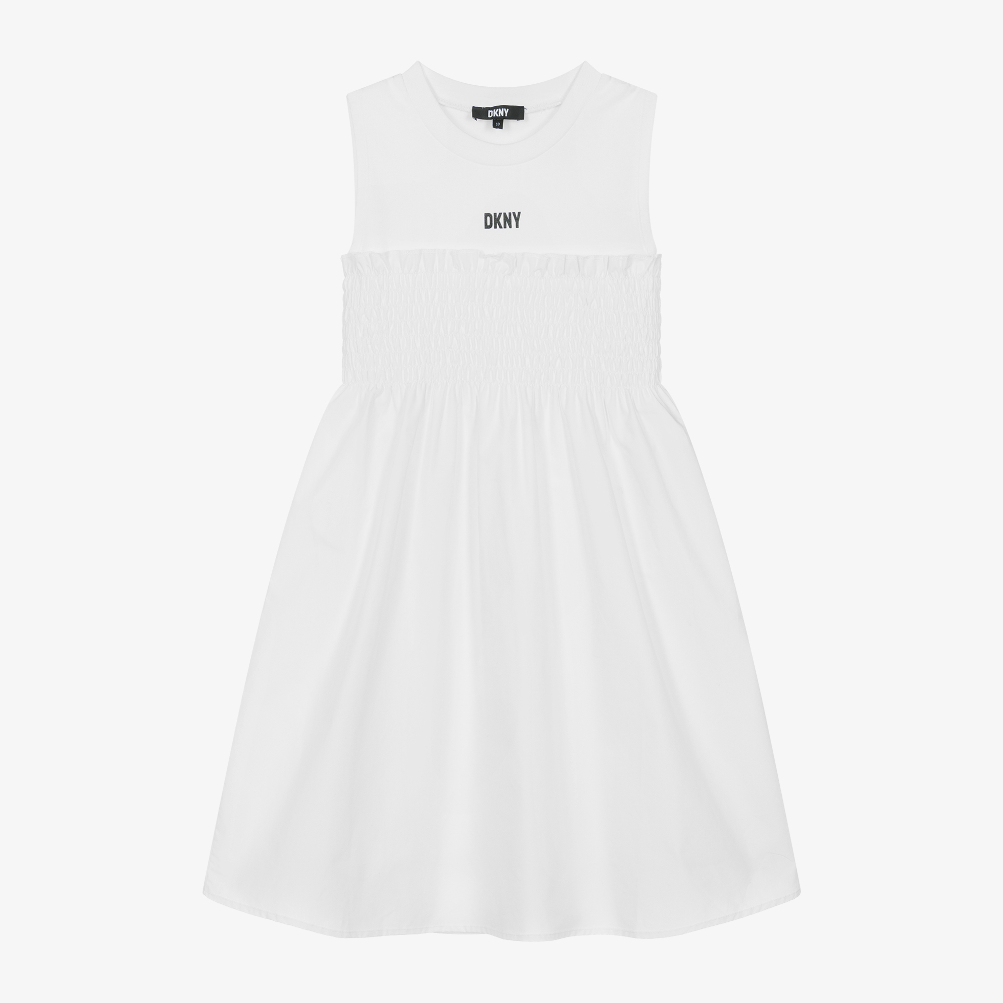 DKNY - Teen Girls White Shirred Cotton Dress | Childrensalon Outlet