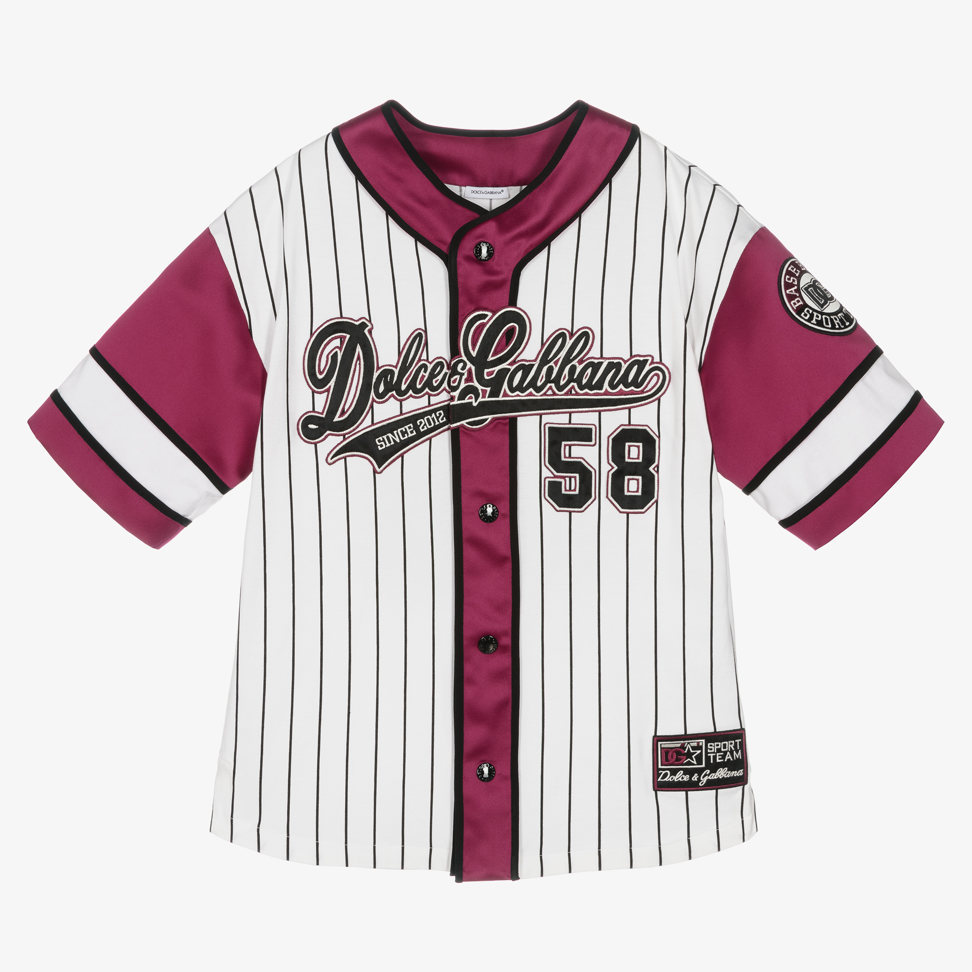 Dolce Gabbana Boys White Purple Striped Baseball Shirt