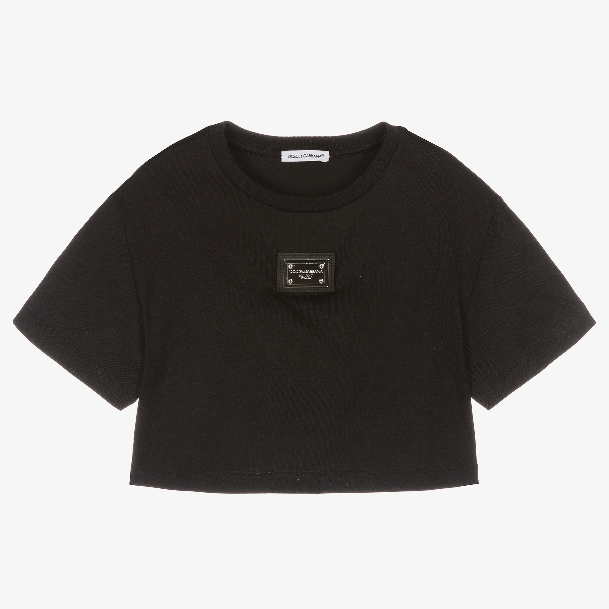 Dolce & Gabbana - Girls Black Cropped Cotton Logo T-Shirt