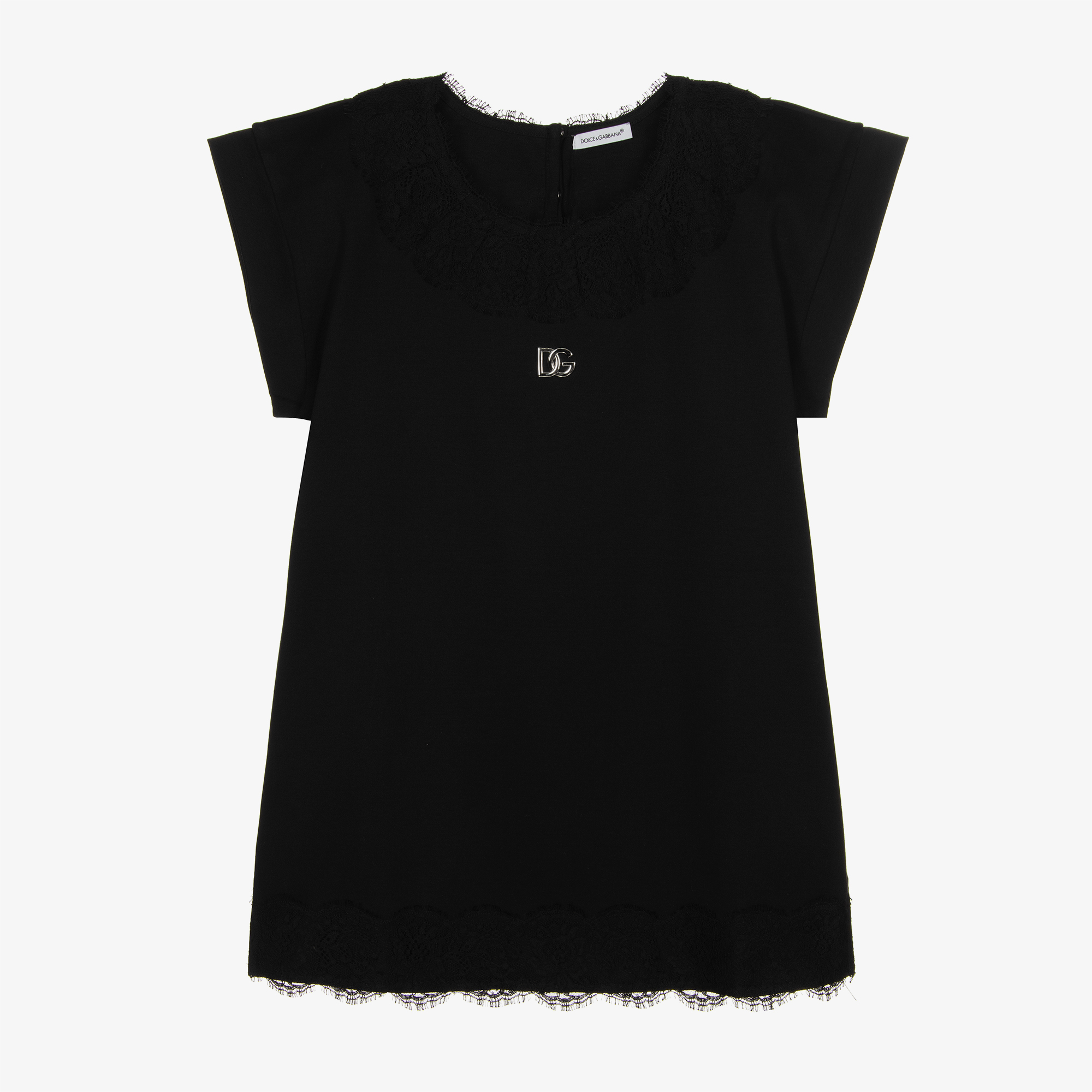 Dolce & Gabbana - Girls Black Lace Trim DG Dress | Childrensalon Outlet