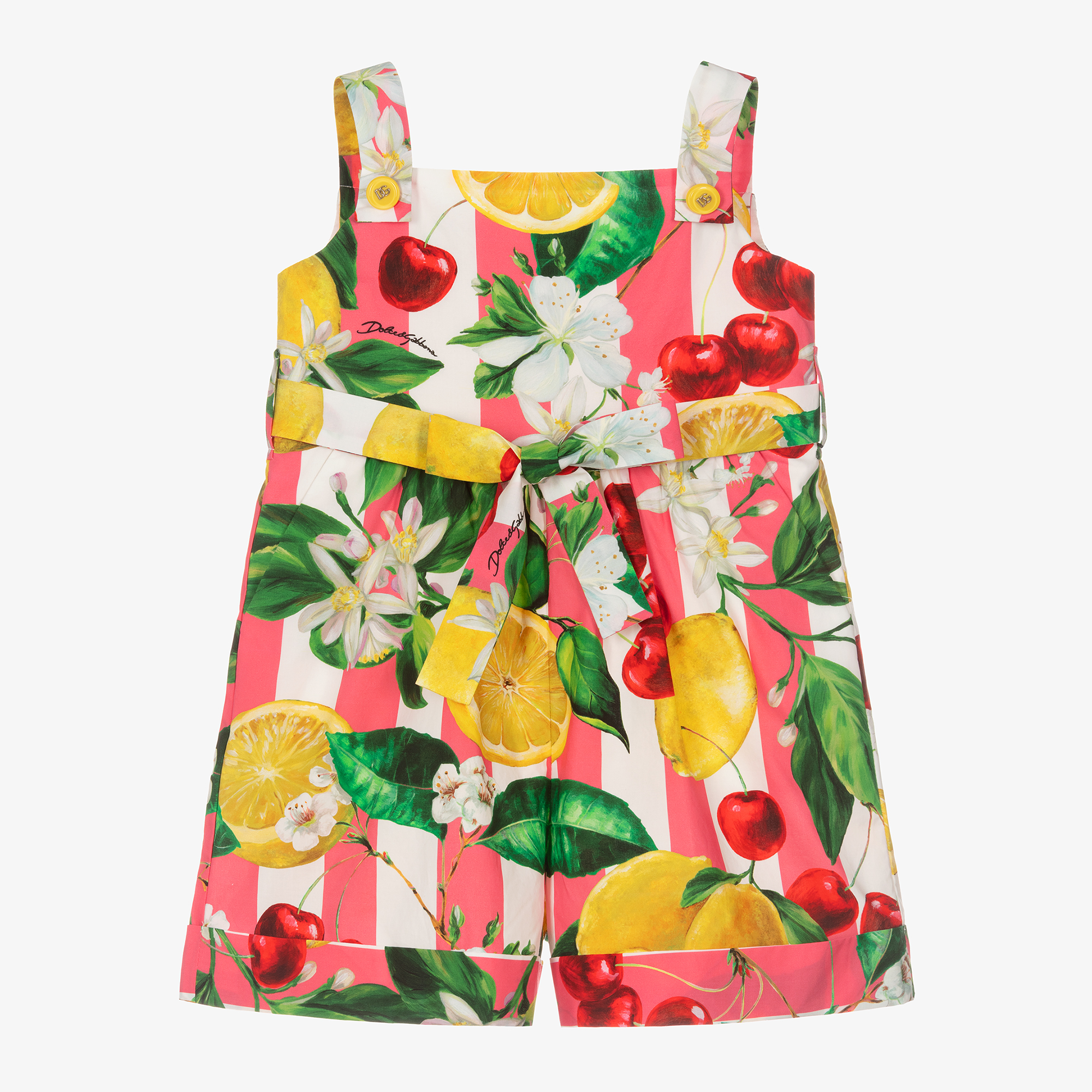 Dolce & Gabbana - Girls Lemon & Cherry Print Cotton Playsuit