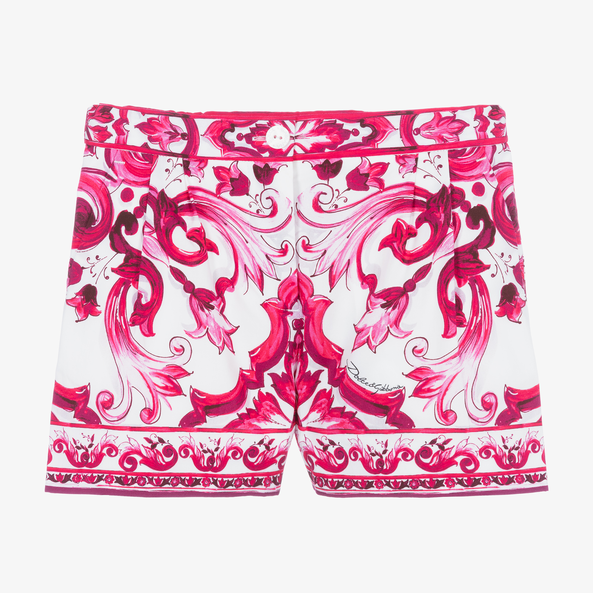 Dolce & Gabbana - Girls Pink & White Cotton Majolica Shorts