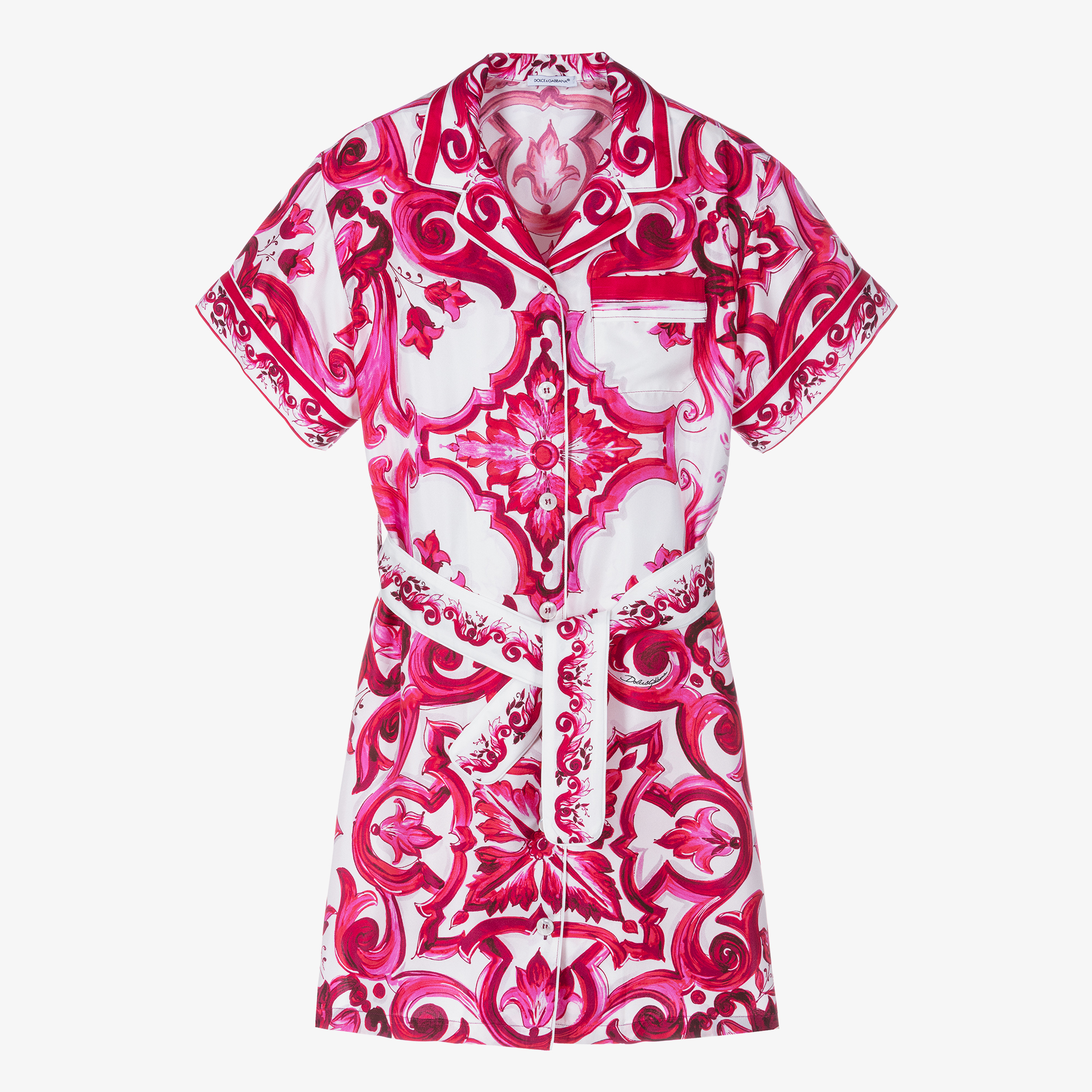 Dolce & Gabbana - Girls Pink & White Silk Majolica Dress