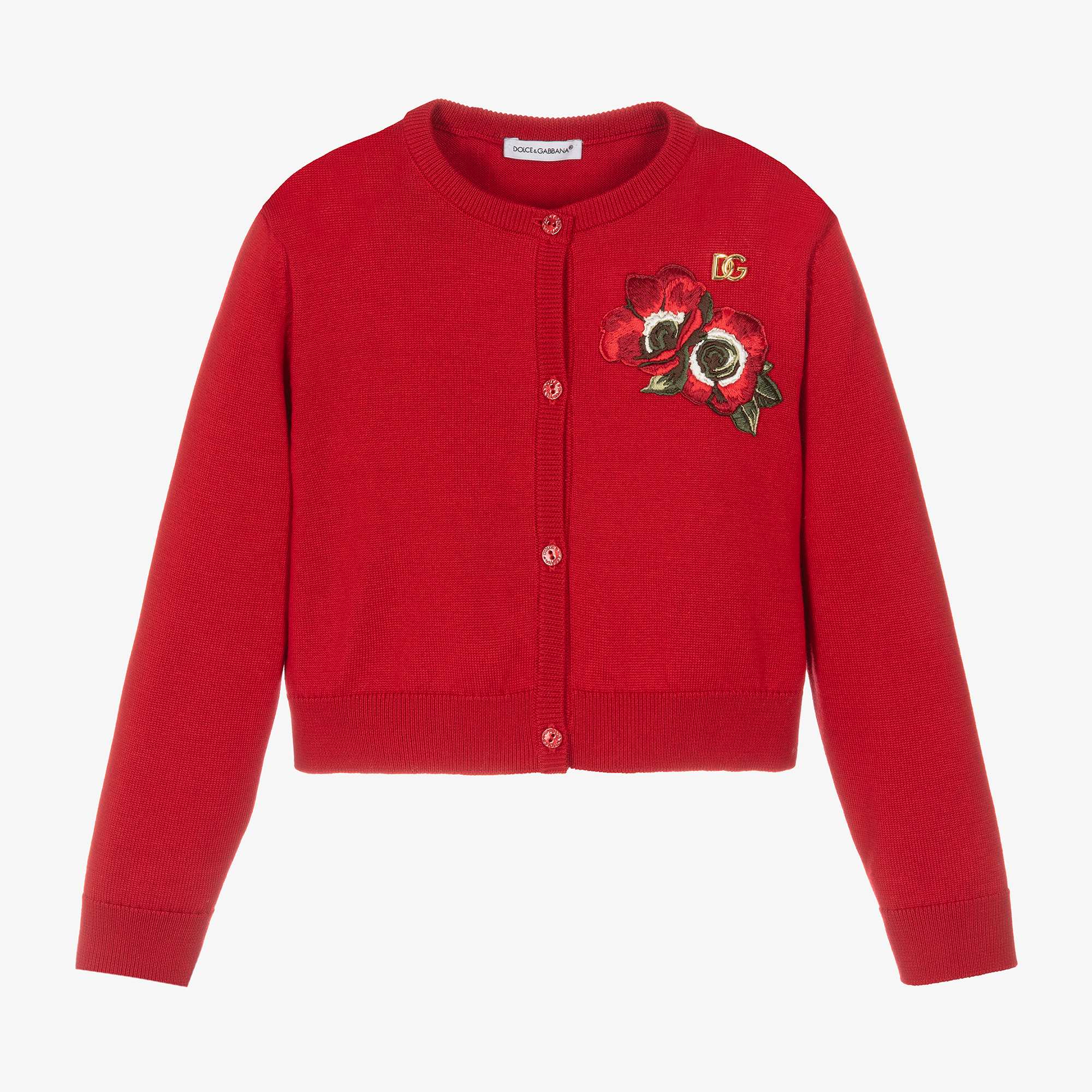 Dolce & Gabbana - Girls Red Cotton Knit Poppy Cardigan