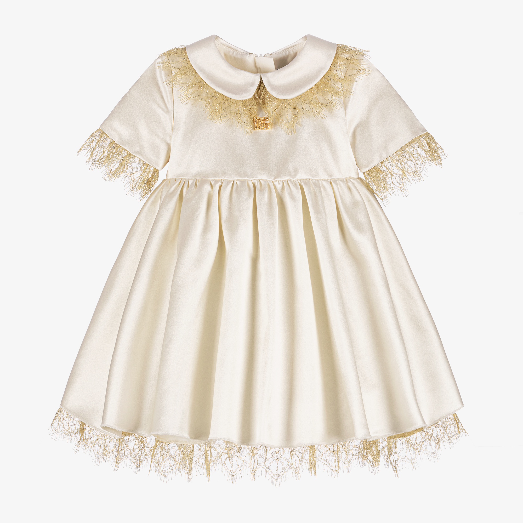 Dolce & Gabbana - Girls Satin Dress with Lace Accents