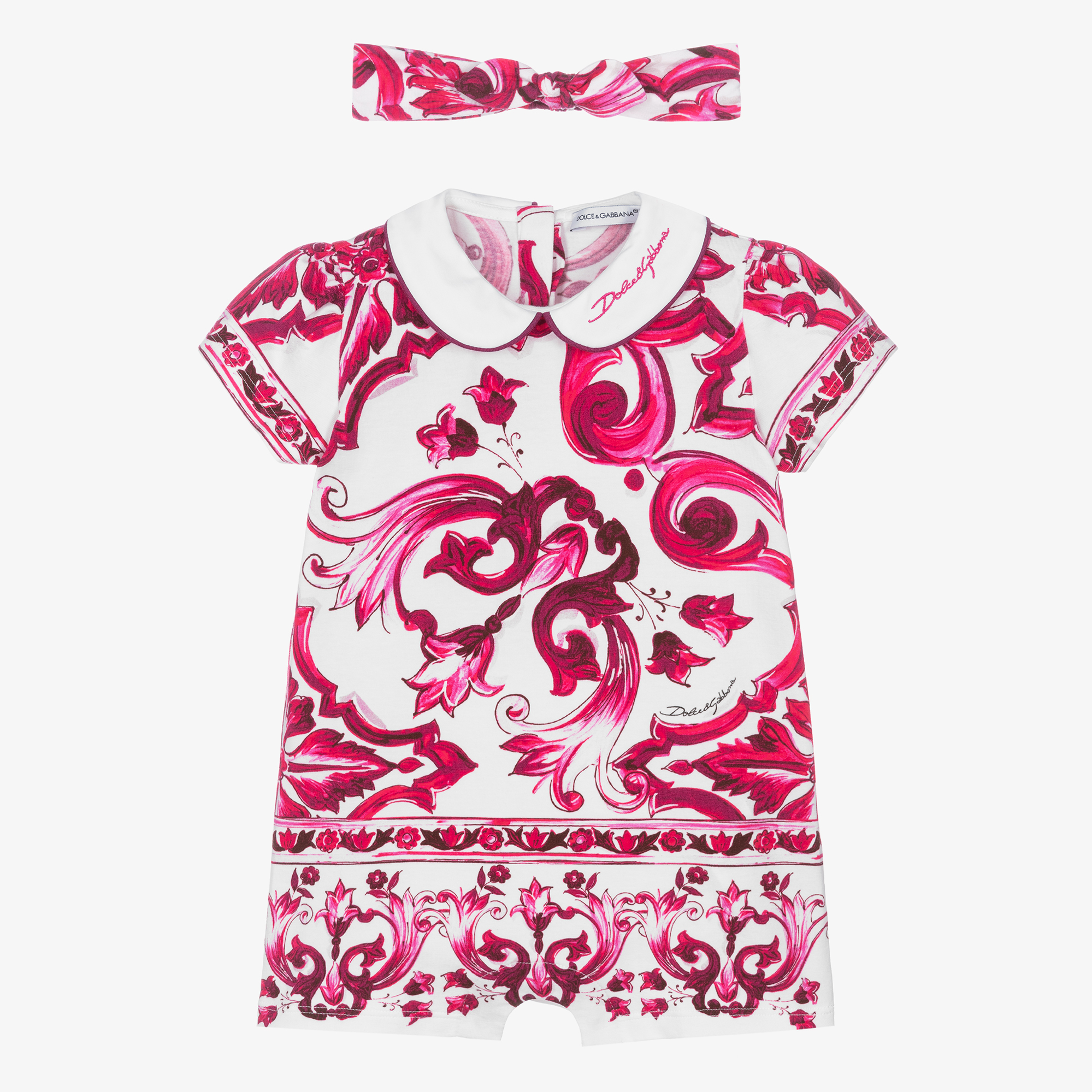 Dolce & Gabbana - Pink Majolica Cotton Baby Shortie Set