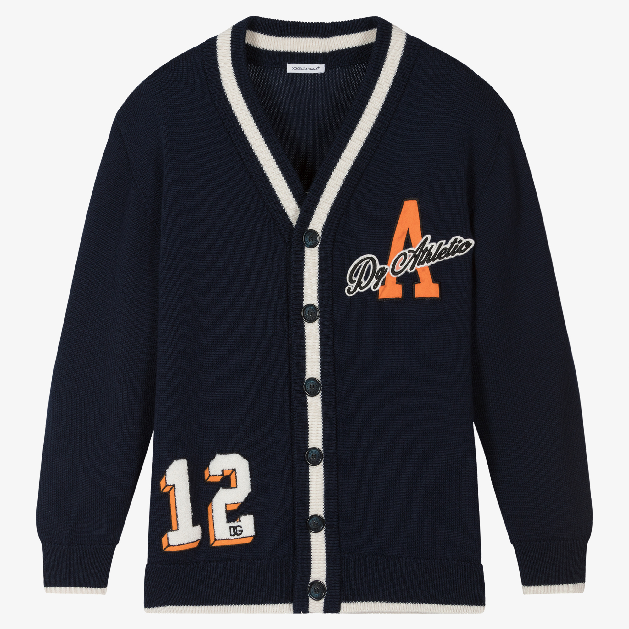 Dolce & Gabbana - Teen Boys Navy Blue Wool Varsity Cardigan