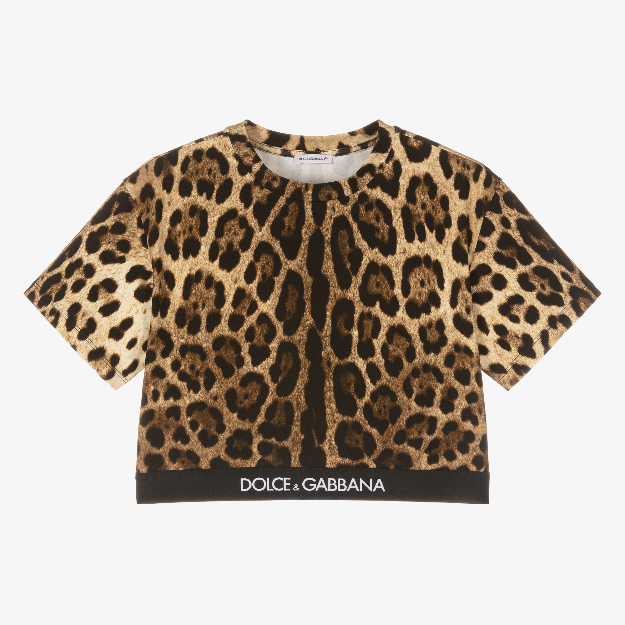 Tシャツ・カットソー DOLCE & GABBANA CREPE DE CHINE CROPPED TOP Dolce & Gabbana - Teen Girls Brown Leopard Print Crop Top